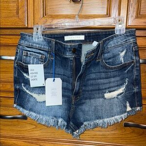 NWT Eunina Blue Distressed Jean Shorts with Frayed Hem